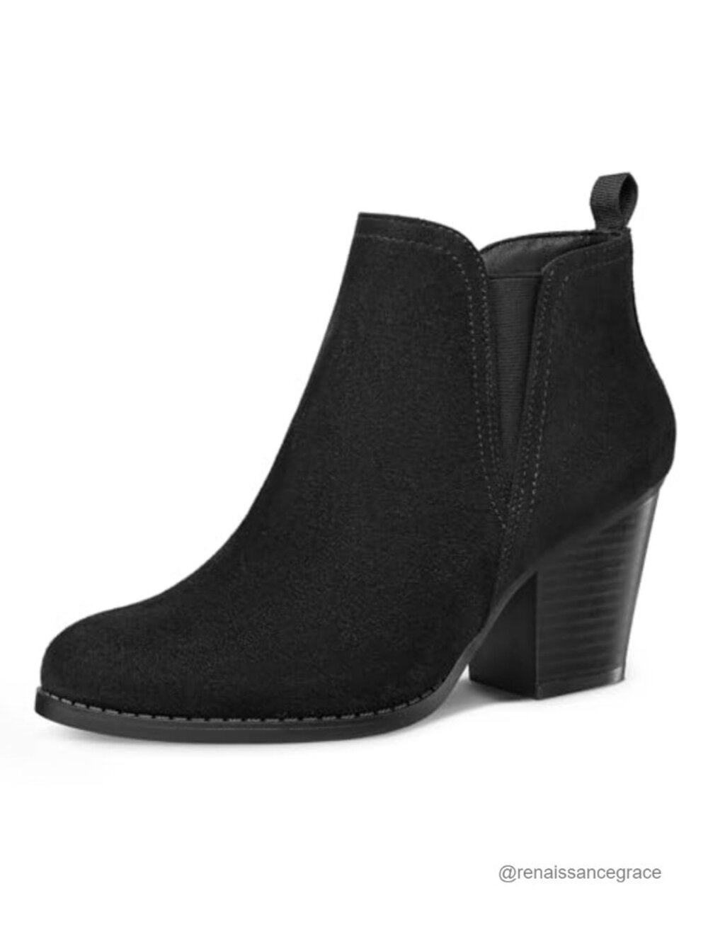 Women's Suede Ankle Boots Stacked Chunky Heel Booties Side Zipper